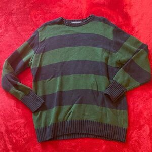 Brandy Melville Green and Navy Striped Crewneck Sweater